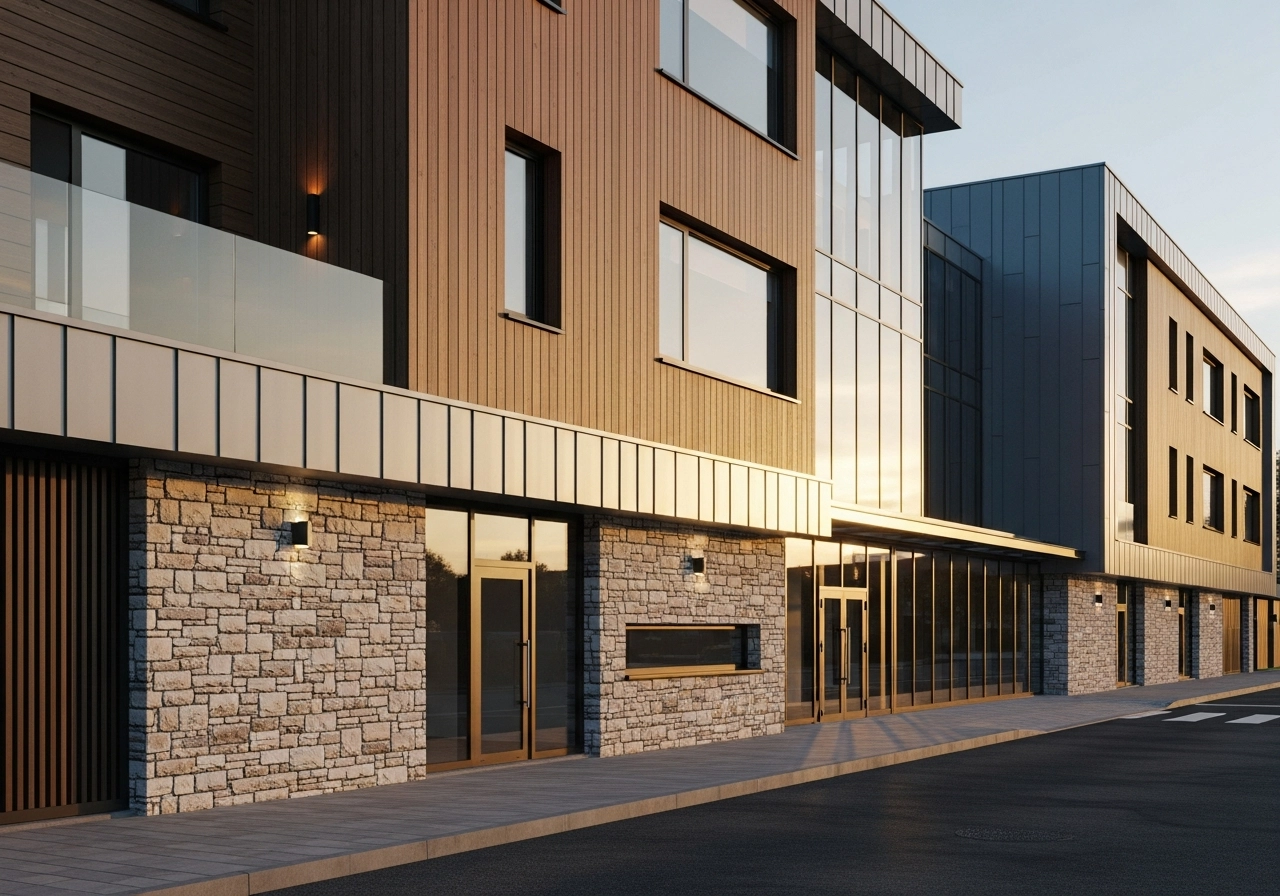 Ahşap ve taş detaylı modern dış cephe tasarımı